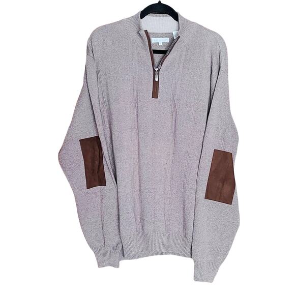 Alex Cannon Cable Knit 1/4 Zip Mens Pullover Sweater Elbow Patch Toasty Beige XL - Picture 8 of 8